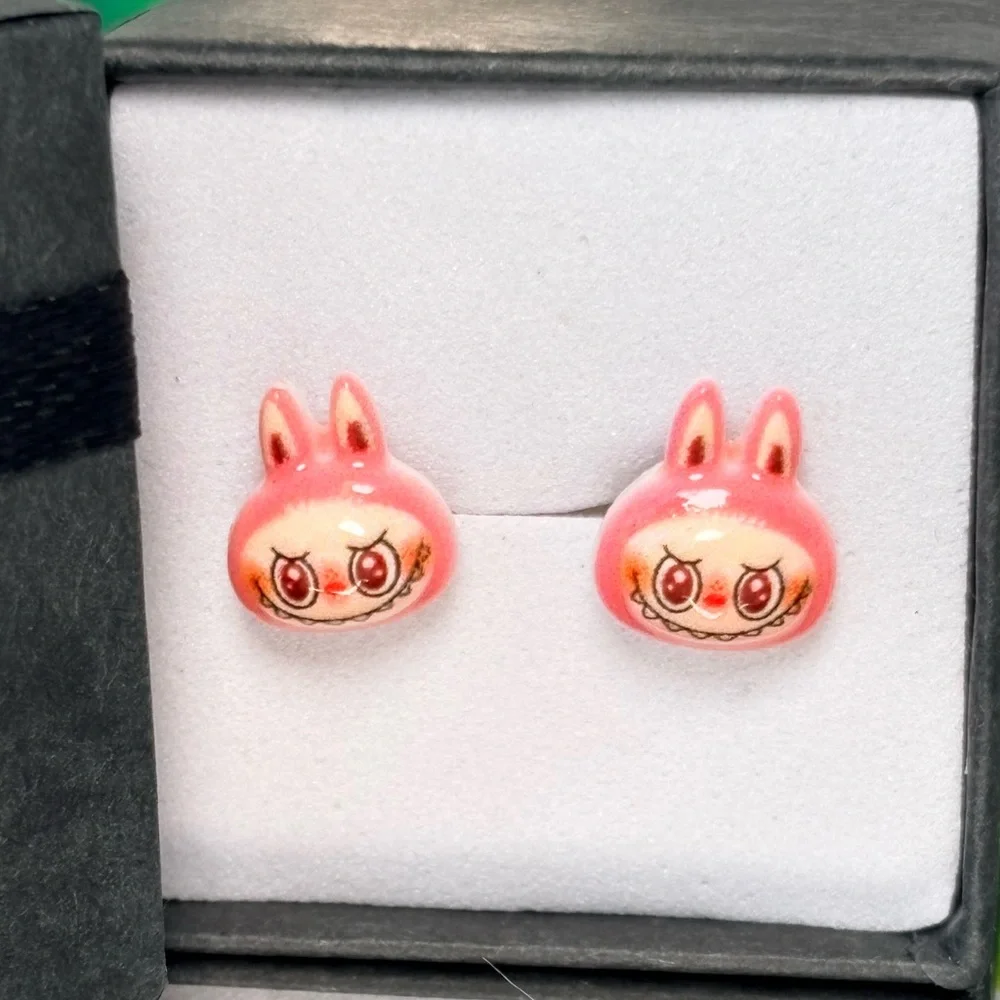 Cute Hot Pink Monster Character‎ Stud Earrings